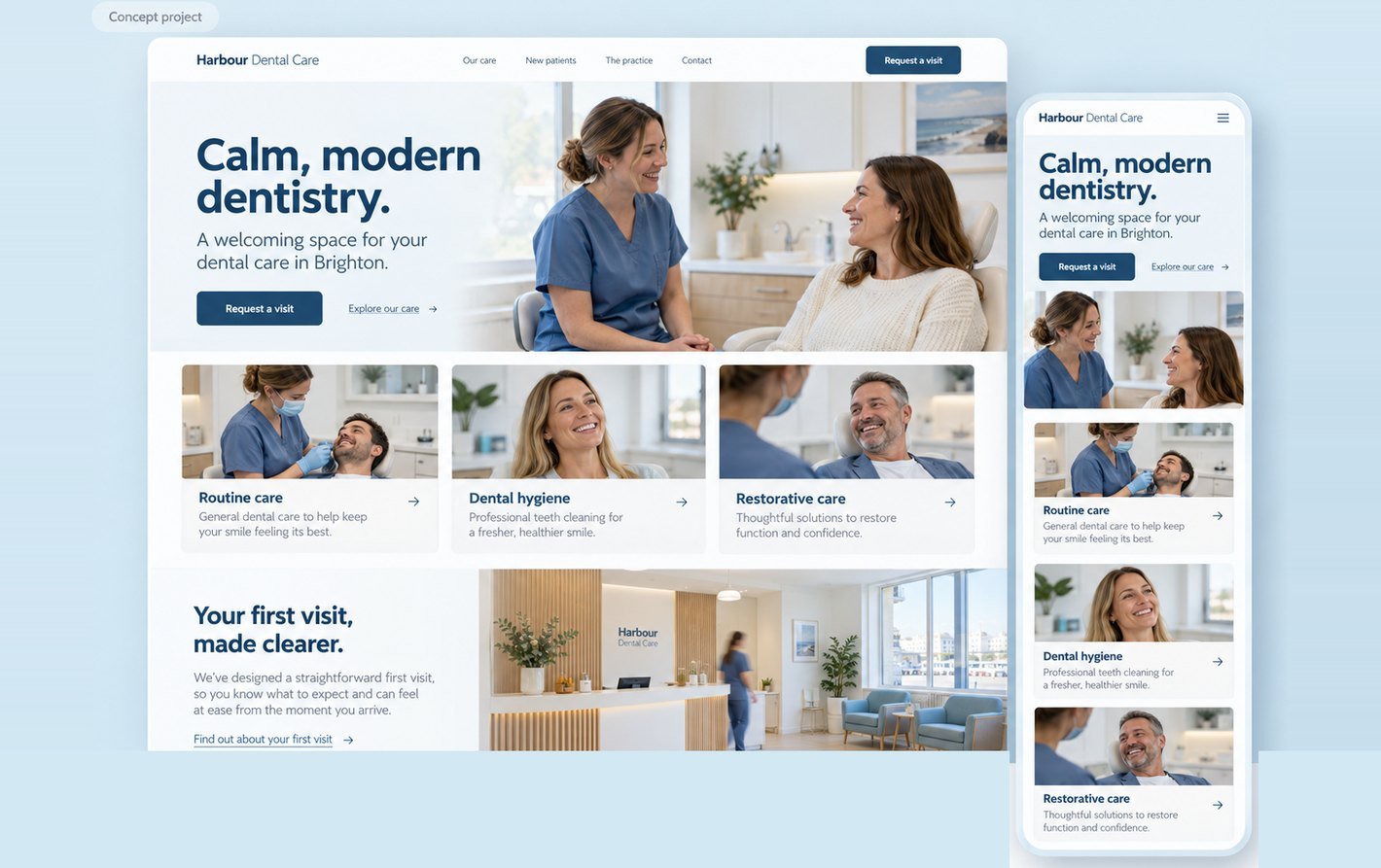 Harbour Dental Care concept: desktop and mobile website design